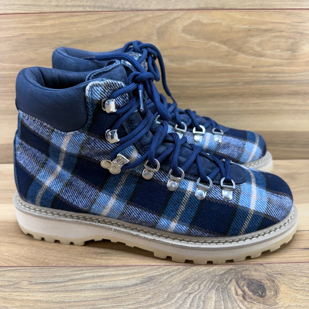 DIEMME Net A Porter Hiking Boots Womens 8 8.5 EU 39 Blue Plaid Lug Sole Outdoor